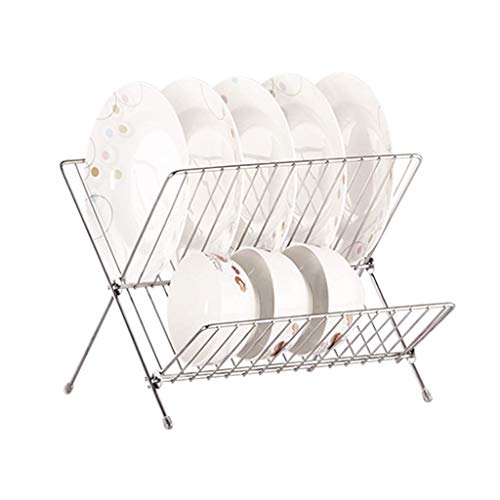 Dish Rack Deluxe Chrome-Plated Stainless Steel Foldable X Shape 2-Tier Dish Drying Rack