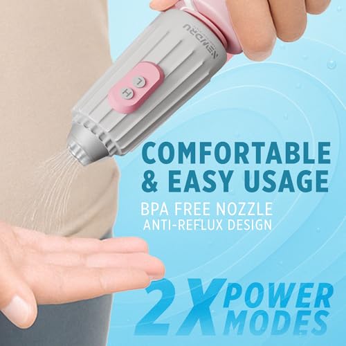 Image of NEWDRU Portable Jet Spray - USB Rechargeable Electric Travel Bidet with 270ml Bottle, Hygiene Sprayer for Men, Women, Baby & Postpartum | Compact, Adjustable, IPX7 Waterproof, CleanStream Pro (Pink)