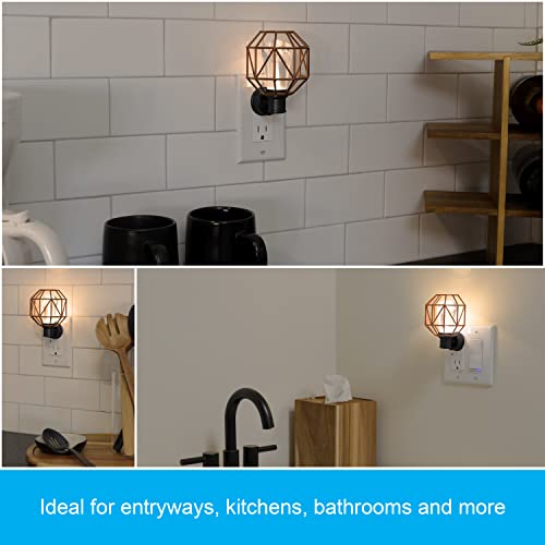 Ge Vintage Led Night Light, Geometric Frame, Dusk-To-Dawn Sensor, Plug-In, Rustic, Farmhouse, Ul Certified, Bedroom, Bathroom, Kitchen, Bronze, 55339, 1 Pack #TOP3