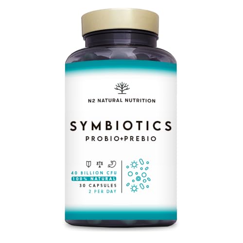 Probioticos y Prebioticos Intestinales. 40 Millones de Bacterias para Repoblar la Flora Intestinal y Aliviar los Síntomas de la Hinchazón y Malestar. 30 Capsulas Vegetales. N2 Natural Nutrition.