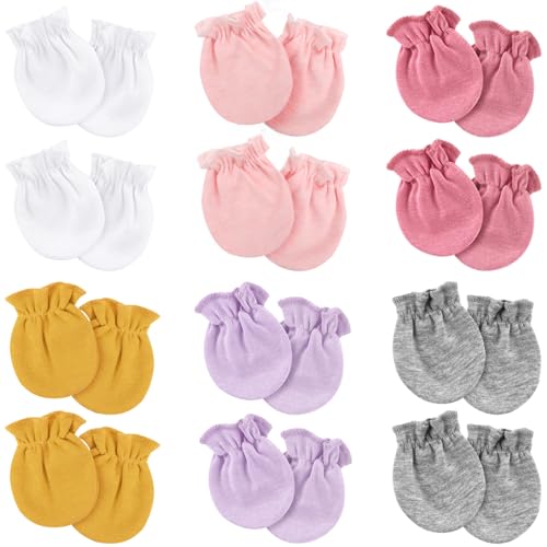 Image of AQOKKA Newborn Baby Mittens No Scratch Cotton Elastic Wrist Gloves Infant Toddler Mittens for Baby Boy Girl 0-6 Months