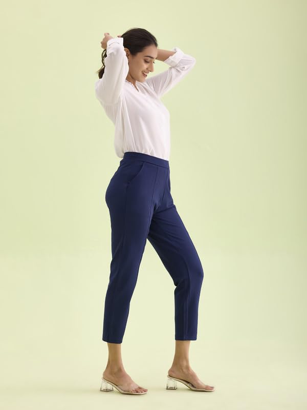 Image of GO COLORS Viscose Stretch Blend Ponte Pants Full Length for Women| Breathable, Mid Rise
