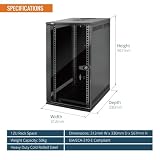 Tecmojo 10 Cali 12U Szafka Sieciowa do Montażu na Ścianie o Głębokości 330mm, z Półką na Stojak, Listwą Szczotkową, Organizerem na Kable do Urządzeń 10" (254mm), Nośność 50kg, Drzwi Szklane, Czarny
