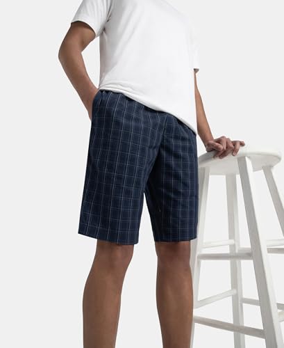 Image of Jockey 9005 Men's Super Combed Mercerized Cotton Woven Fabric Regular Fit Printed Bermuda with Side Pockets
