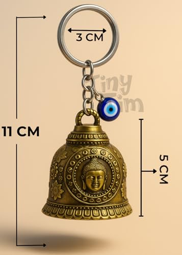 Image of Tiny Tim Guardian Bell with Evil Eye Charm - Protective Motorcycle & Car Accessory - Tibetan-Inspired Design - Wards Off Negative Energy - Ideal Gift for Bikers & Travelers
