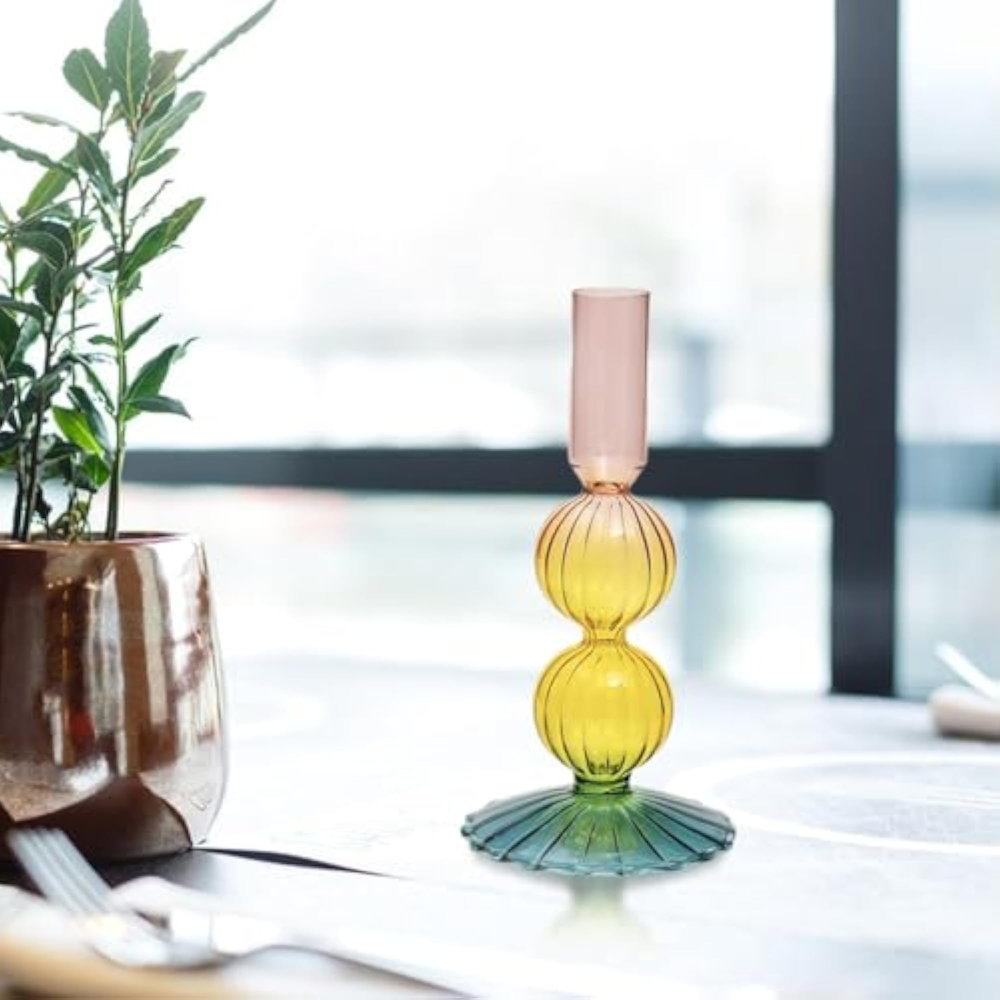 Glass Candle Holder, Retro Candlesticks