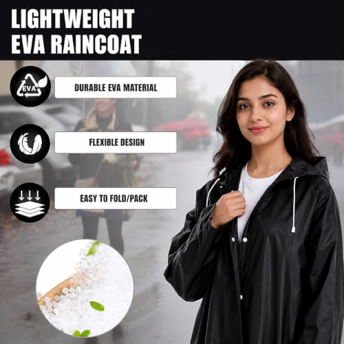 Image of Raincoat for Men & Women | Reusable Hooded Rain Wear | Lightweight 140 GSM Rain Coat with Snap Buttons | Full Length Unisex Rain Coat for Travel, Bike Riding & Monsoon