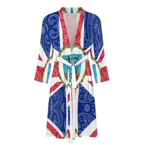 Montserrat Flag Paisley Pattern Funny Men's Robe Novelty Soft Lightweight Bathrobe Long-sleeve Spa Robes4
