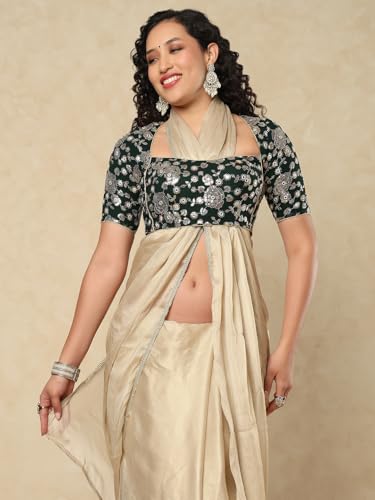 Image of SALWAR STUDIO Georgette Sweetheart Neck Readymade Blouse with Embellishment