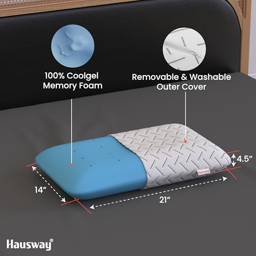 Image of Cool Gel Ergonomic Memory Foam Pillow, Orthopedic Pillow for Neck Pain Relief & Back Support with Removable Zipper Cover, 21x14x4.5 Inches, White, Pack of 1