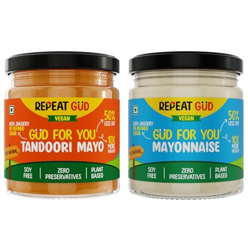 Image of REPEAT GUD Healthy Sauces (Mayonnaise, Tandoori Mayonnaise) | No Refined Sugar, Made With Jaggery | No preservatives | GUD For Kids | 100% Natural Ingredients & Chemical free (Pack of 2)