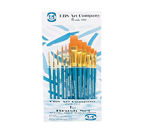 Artist Synthetic Round Flat Brushes Set of 12, Round(2,4,6,8,10,12) Flat(2,4,6,8,10,12)