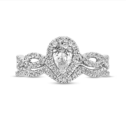 1.3 Carat Moissanite Halo Engagement Ring Wedding Ring Sets For Woman 925 Sterling Silver Pear-Shaped Twist Bridal Sets4