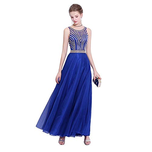 Lijincheng Abendkleid Mode Luxus Abendkleid Blau Pailletten Perlen bodenlangen Chiffon ärmelAbschlussBall-Partei-Kleid Kundenspezifische formale Kleider (Color : Blue, US Size : 14) Cover