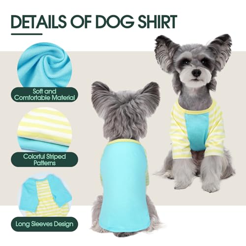 Kuoser 2 Pack Dog Shirts for Small Medium Large Dogs, Breathable Cotton Summer Dog Tshirts, Cute Puppy Sweatshirt Clothes with Funny Stripes,Pet T Shirts for Boys & Girls