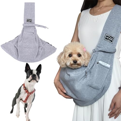 Lifetips ボストンテリア(Boston Terrier) ペットスリング 犬猫兼用 ショルダーキャリー 軽量 通気 洗える 調節可能 クッション付き 収納ポケット 斜め掛け アウトドア 11色展開 小型犬 中型犬 ペット用キャリーバッグ (グレー