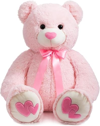 BEJOY Oso de peluche de 91 cm, gran oso de peluche con corazón rojo de amor para regalar a amigas y niños, color rosa BEJOY Oso de peluche de 91 cm, gran oso de peluche con corazón rojo de amor para regalar a amigas y niños, color rosa