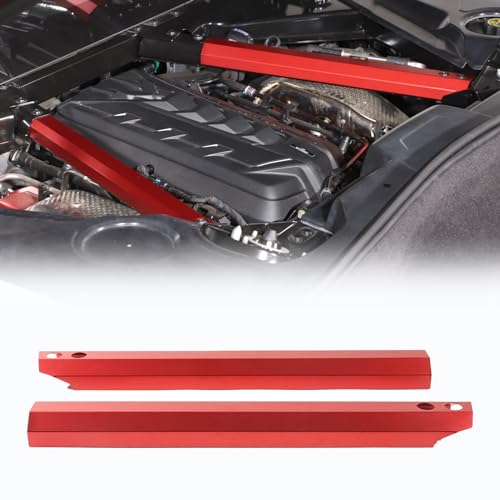 Image of CHEAYAR Engine Bay Panel Cover Compatible with Chevrolet Corvette C8 2020-2023, Engine Shroud Cover Panel Trims, C8 Accessories 2PCS (Engine Rod - Red)