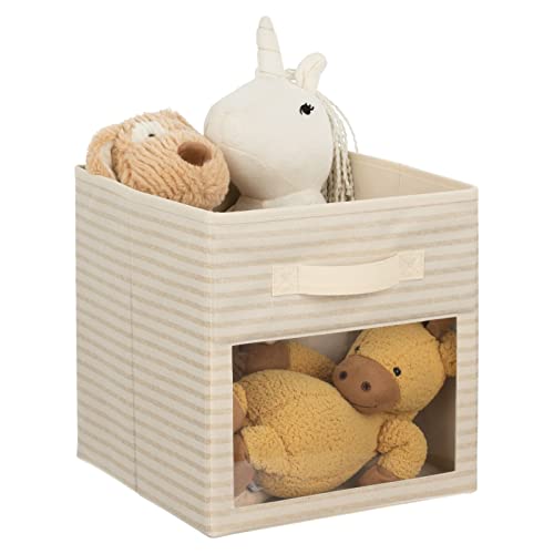 Mdesign Fabric Nursery/Playroom Closet Storage Organizer Bin Box, Front Handle/Window For Cube Furniture Shelving Unit, Hold Toys, Clothes, Diapers, Bibs, Lido Collection, 4 Pack, Natural/Taupe Stripe #TOP5