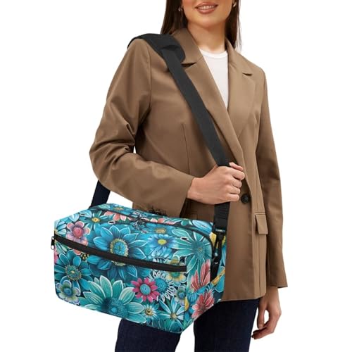 Image of Drnuikhe Blue Sunflower Portable Yarn Storage Bag for Knitting Kit, Large Crochet Bag Tote Gift Yarn Holder Case for Carrying Projects, Knitting Needles