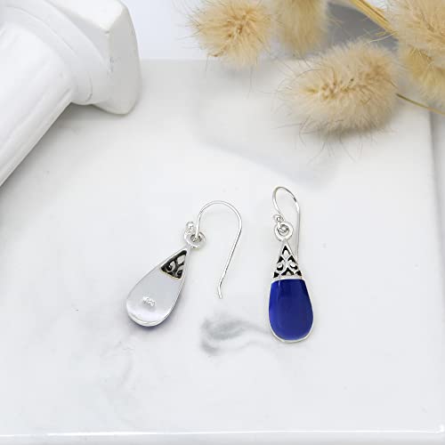 AeraVida Filigree Swirl Teardrop Simulated Blue Lapis-Lazuli Inlay .925 Sterling Silver Dangle Earrings | Classic Sterling Silver Dangle Earrings for Women | For Mother’s Day2