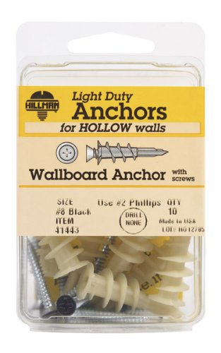 Hillman Wallboard Anchors With Screws No. 8 Pan Head Phillips 50 Lb. Black 10/Pack