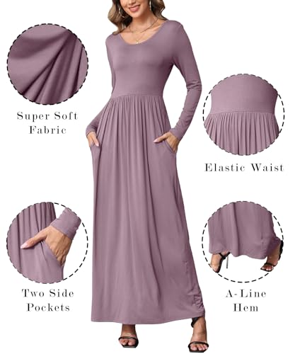 Image of EUOVMY Women's Long Sleeve Loose Maxi Dresses Casual Long Dresses with Pockets