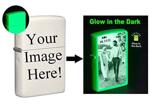 Zippo Lighter - Customized Glow-in-The-Dark Personalized Engraving with Your Photo, Image, Logo, Artwork, or Message - Genuine Windproof Collectible Zippo Lighter