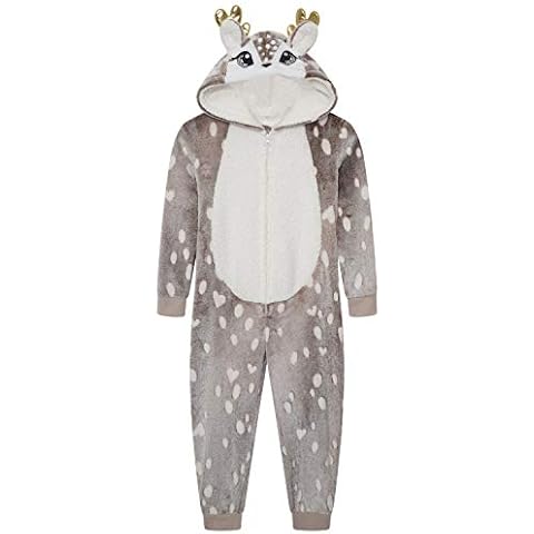 Loungeable Boutique Heat Treats Girls Reindeer Novelty Hood Luxury Flannel Fleece All in One (Age 9-10) Brown Cover