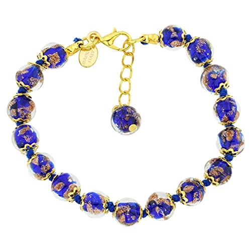 Glass of Venice Murano Bracelet - Italian Blue Sommerso Sparkling Beads Handmade Blown Glass for Women