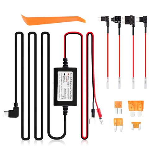 9.68Ft Type C Dash Cam Hardwire Kit 12-30V to 5V,Hardwire Kit for Dash Camera Includes 5A Blade Fuse/Fuse Tap/Power Cable/Tool,Dashcam Hardwires Kits USB C with Low Voltage Protection