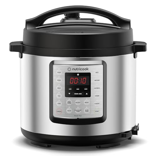 Nutricook Smart Pot Eko ON 1000 Watts - 9 In 1 Electric Pressure Cooker 6 Liters 14 Smart Programs Brushed Stainless Steel/Black 2 Year Warranty Silver/Black