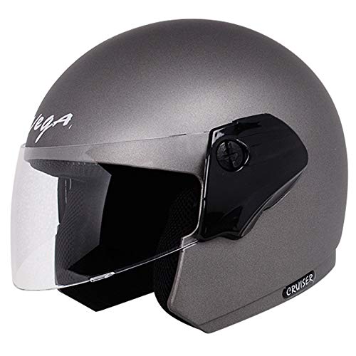 Image of Vega Cruiser Open Face Motorcycle Helmet with Glossy Finish, ISI Certified, Clear Visor, Lightweight Build, Comfortable Interior, Shock Absorbing Liner, and Trendy Anthracite Finish Anthracite-L