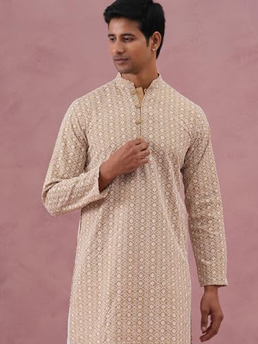 Image of Jompers Floral Embroidered Kurta With Churidar (Beige, XXL)