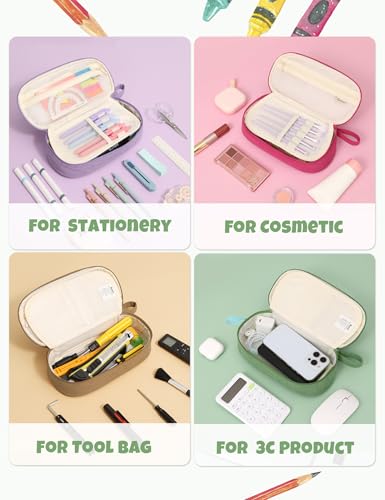 Image of SUNEE Cute Pencil Case, Large Pencil Pouch, Soft Corduroy Fabric Big Pencil Bag with Zipper, Kawaii Pen Bag Stationery Storage and Organizer, School Supplies for Teen, Student, Boys, Girls, Soft Green