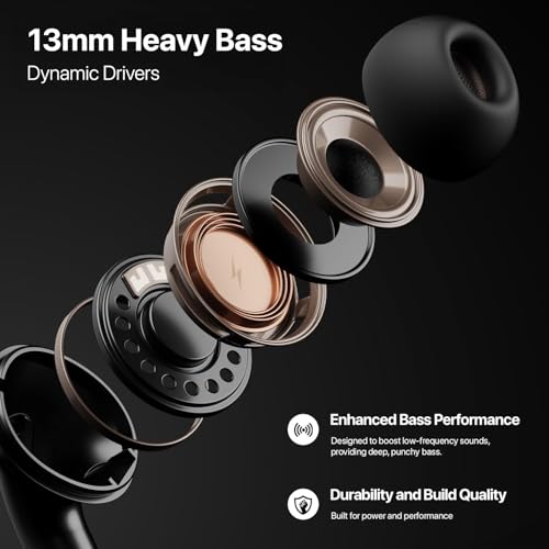 Image of Vaku Luxos BOOMX Wireless Earbuds Bluetooth 5.4 TWS Headphones 60H Playback Bass Stereo 13mm Drivers Gaming Low Latency HD Calls Touch Control Fast Charging IPX Waterproof- Black