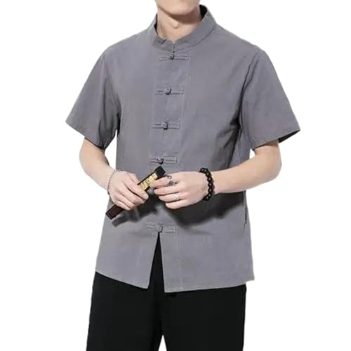 Chemise style chinois homme col montant manches courtes coupe ample unie