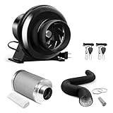 iPower 4 Inch 195 CFM Inline Fan Circulation Vent Blower, Air Carbon Filter, 8 Feet Ducting and 1-Pair Rope Combo for Grow Tent Ventilation, Low noise