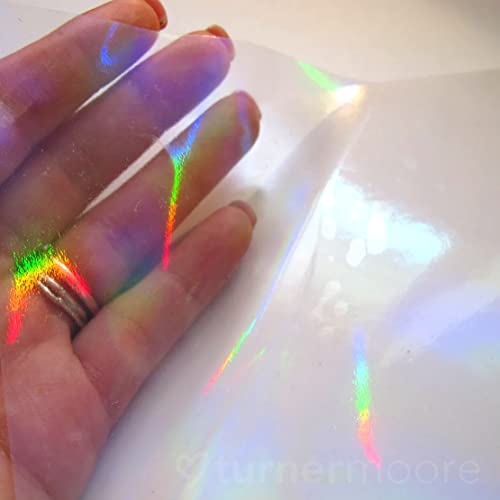 Turner Moore Edition Rainbow Holographic Laminate, 12\"x12\" Self-Adhesive Laminating Sheets Vinyl for Cricut, Stickers, Trading Cards, Photos, Scrapbooking, Journals, Planners (Transparent, 5-Pack)