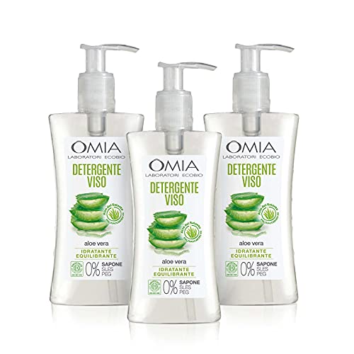 Omia Żel do Mycia Twarzy Eco Bio z Aloesem Salento, Poprawia Teksturę, Nawilża, dla Skóry Normalnej i Mieszanej, Opakowanie 3 Szt., Butelki po 200 ml - Tylko na Amazon