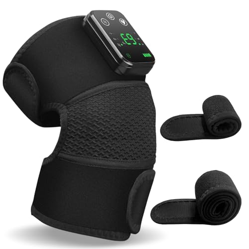 Cordless Knee Massager with Heat and Vibration for Pain Relief - Electric Heated Knee Brace Wrap with 3 Heat Levels & 3 Massage Modes, Portable Arthritis Joint Therapy for Men & Women (Black, Single)