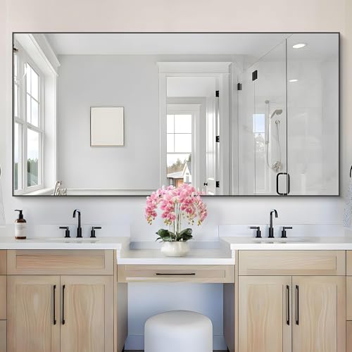 Image of COFENY 36x72inch Bathroom Mirror, Black Rectangle Mirror with Thin Metal Frame, Large Rectangular Wall Mirrors for Bathroom, Living Roomm, Hair Salon, Big Farmehouse Mirror Hang Horizontal /Vertical