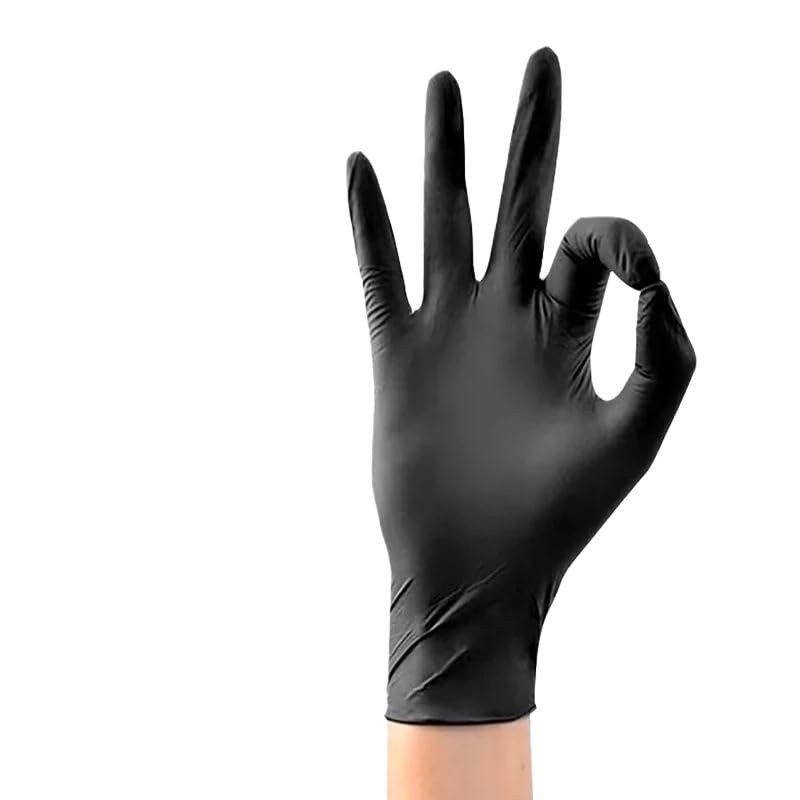 20/50/100 pezzi Guanti neri impermeabili durevoli for bellezza, tatuaggi, parrucchieri, cucina, pittura, manicure(100PCS,L)