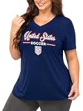 US Soccer Women's Plus Size V-Neck Graphic T-Shirt | Official Fan Tee | Navy | Sizes 1X–4X