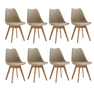 BenyLed Set van 8 moderne eetkamerstoelen met gevoerde zitting en poten van beukenhout, ideaal voor eetkamer, keuken, woonkamer, slaapkamer (bruin)
