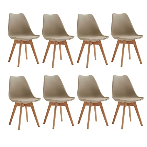 EGOONM Lot de 8 Scandinaves Chaises de Salle à Manger, Chaises de Style Nordique, Chaises de Cuisine Rembourrées (Marron)
