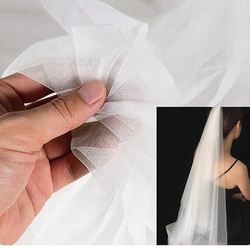 Tul elástico translúcido muy fino, con mucha caída y confeccion, de prendas femeninas, como vestidos, blusas y bufandas..., 150cm de ancho (BLANCO, 1 METRO)