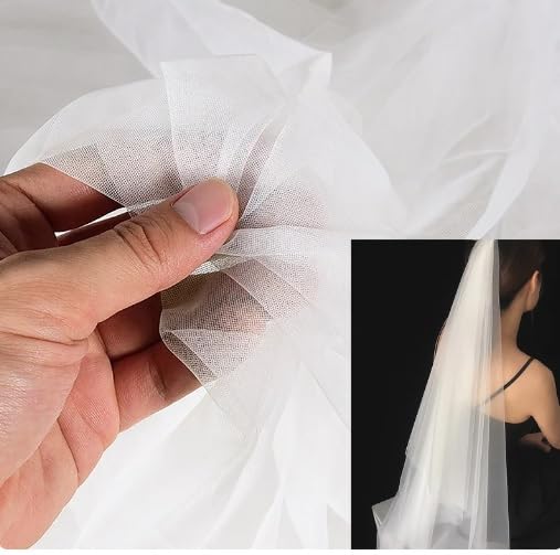 Tul elástico translúcido muy fino, con mucha caída y confeccion, de prendas femeninas, como vestidos, blusas y bufandas..., 150cm de ancho (BLANCO, 1 METRO)