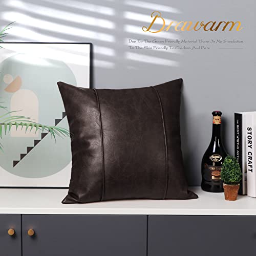 Image of BRAWARM Coffee Leather Throw Pillow Covers 20 X 20 Inches - Faux Leather Pillow Cover with Piping, Hand Stitched Leather Throw Pillow for Couch Sofa Bed Living Room Home Decorative