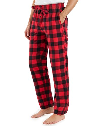 NY Threads Mens Flannel Pajama Pants with Pockets Soft Cotton Sleepwear Lounge PJ Bottoms X-Large Black/Red